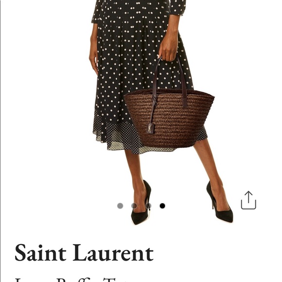 Saint Laurent Logo Raffia Tote chocolate and leather. - Picture 6 of 7